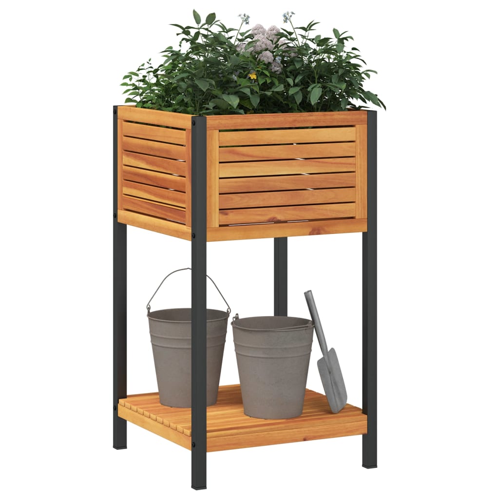 Planter Garden Shelf Solid Wood Acacia Steel powder-coated steel 80 x 45 x 80 cm