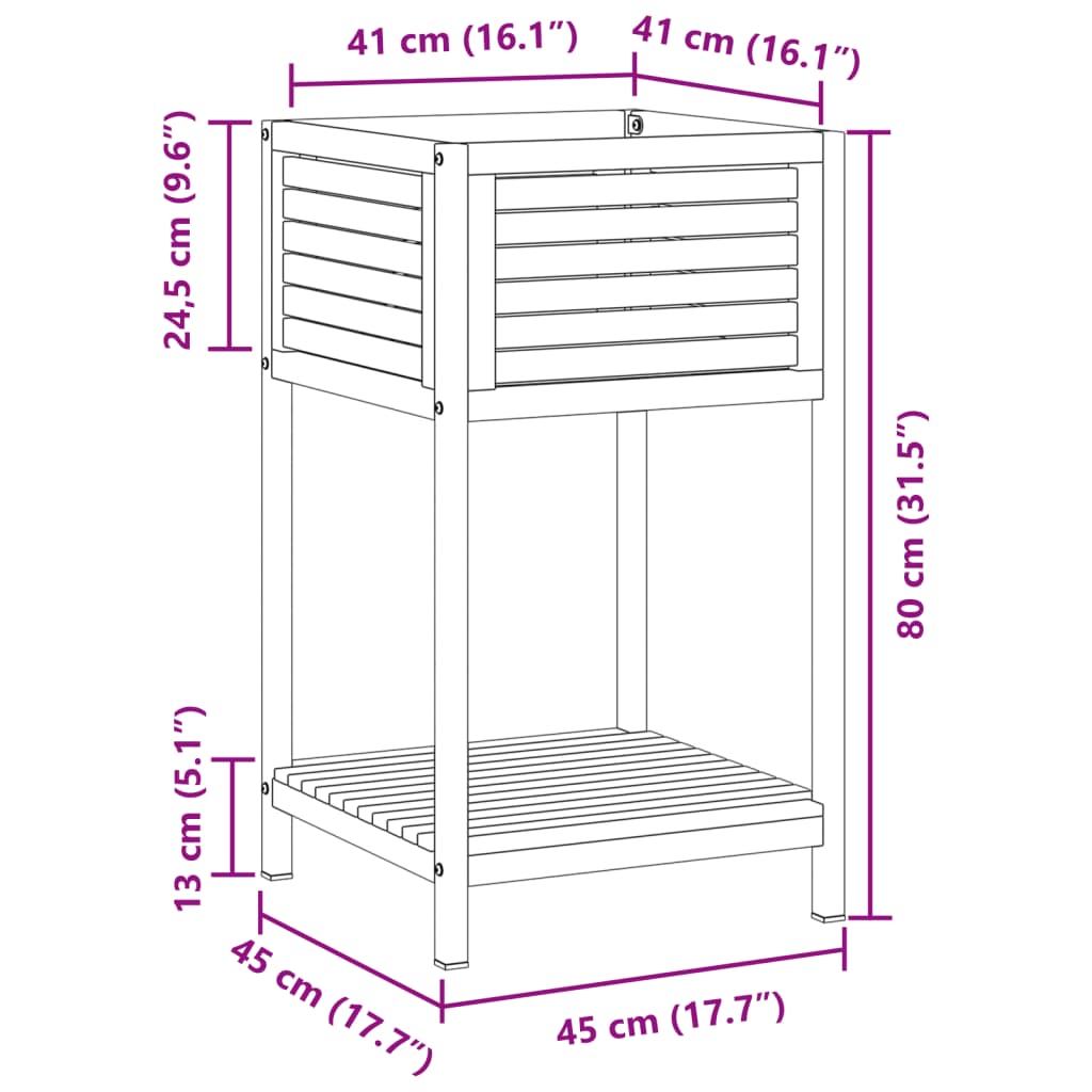 Planter Garden Shelf Solid Wood Acacia Steel powder-coated steel 80 x 45 x 80 cm