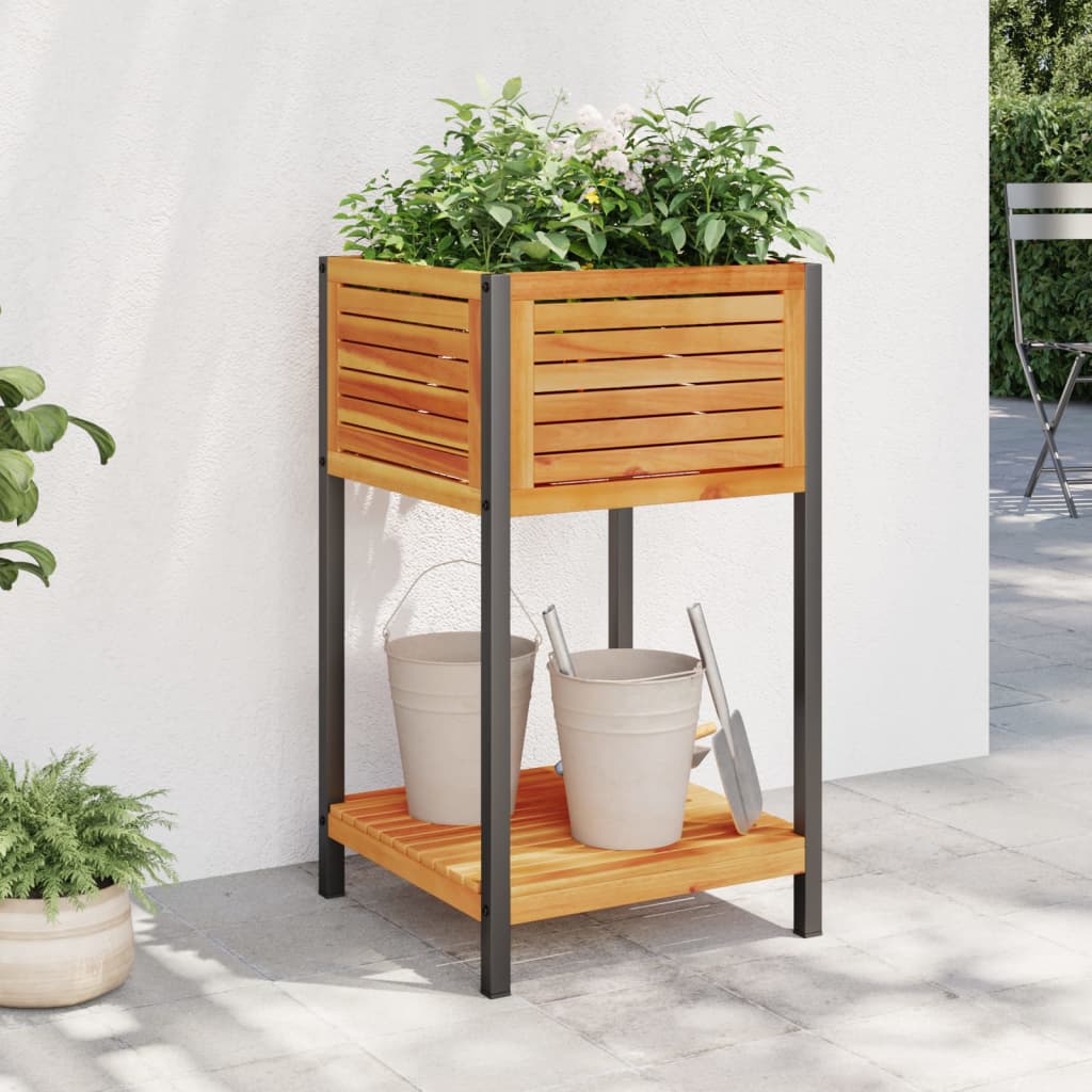 Garden Planter With Shelf Solid Wood Acacia And Steel