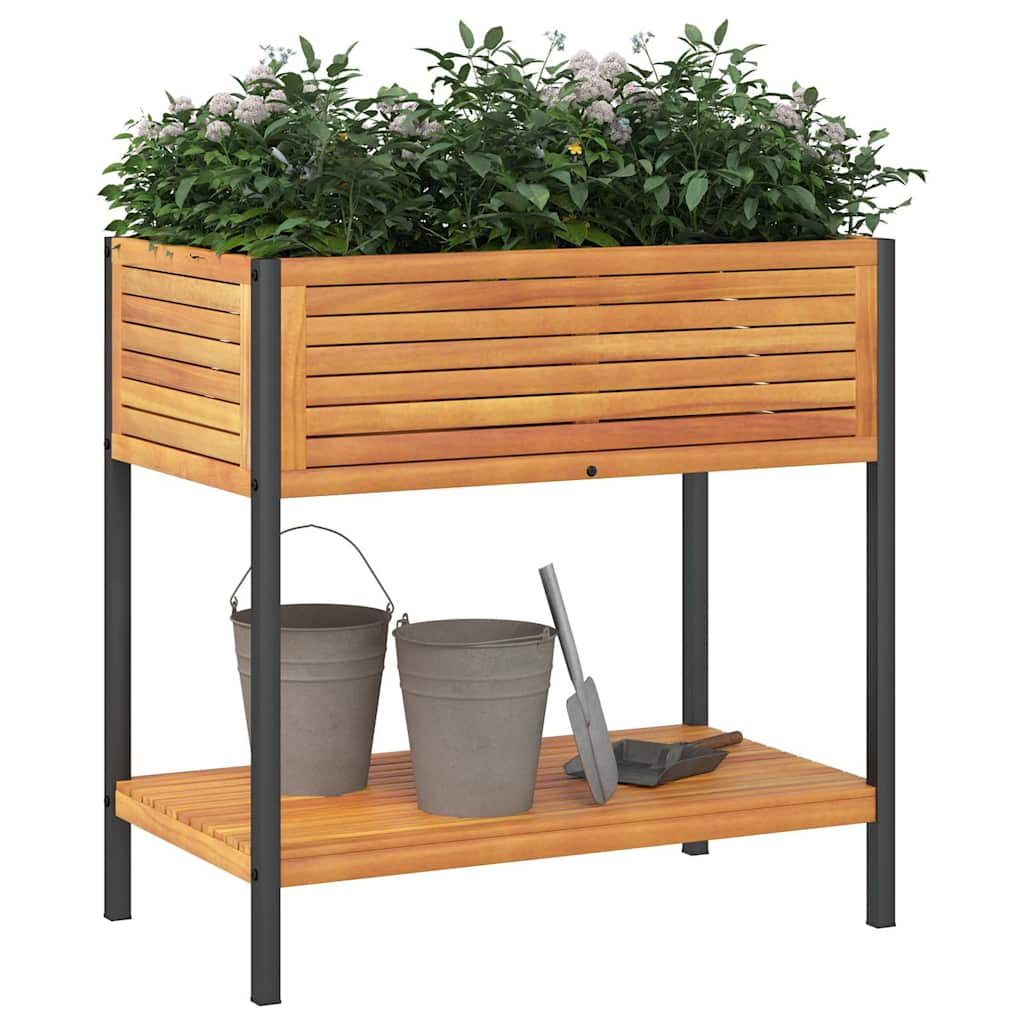 Planter Garden Shelf Solid Wood Acacia Steel powder-coated steel 80 x 45 x 80 cm