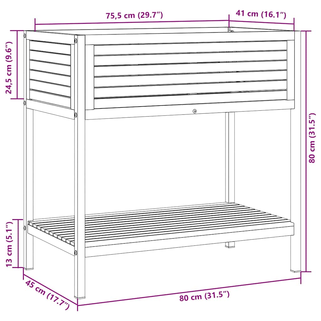 Planter Garden Shelf Solid Wood Acacia Steel powder-coated steel 80 x 45 x 80 cm