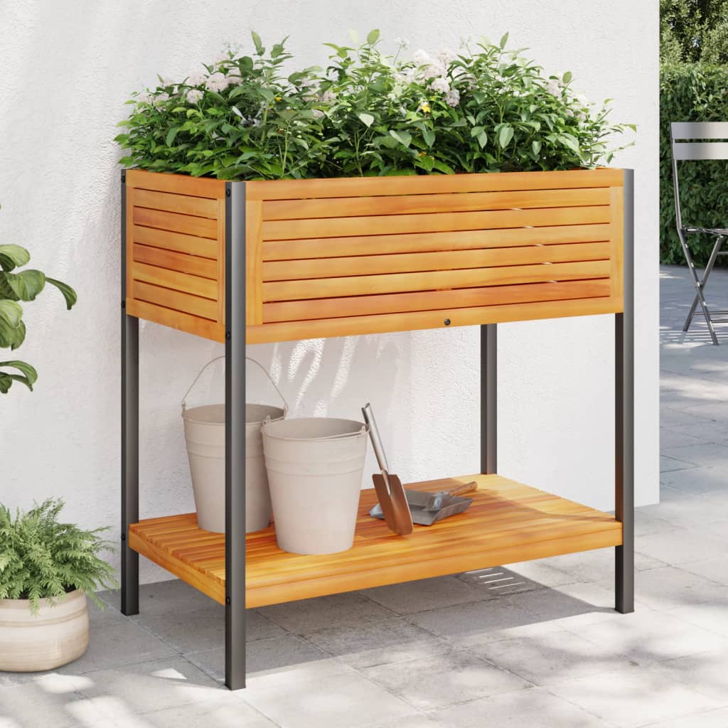 Garden Planter With Shelf Solid Wood Acacia And Steel