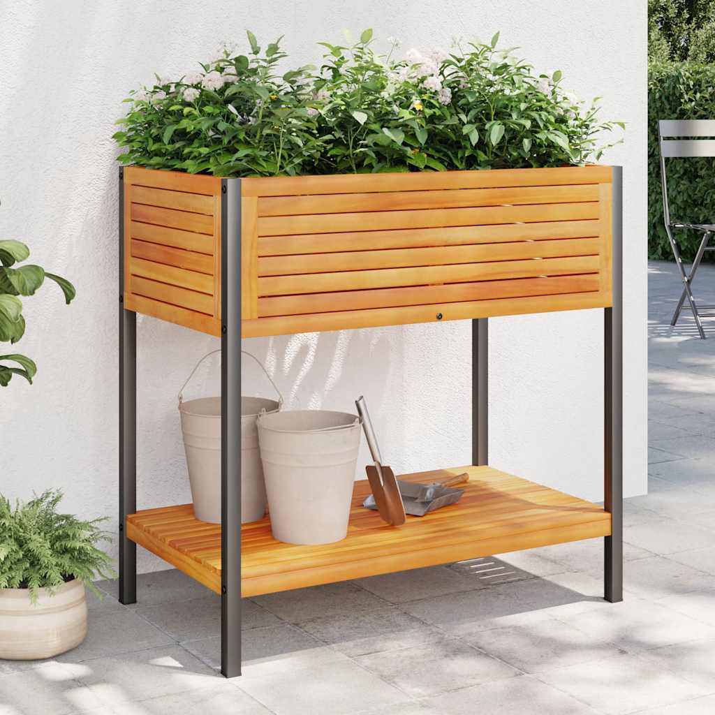 Planter Garden Shelf Solid Wood Acacia Steel powder-coated steel 80 x 45 x 80 cm