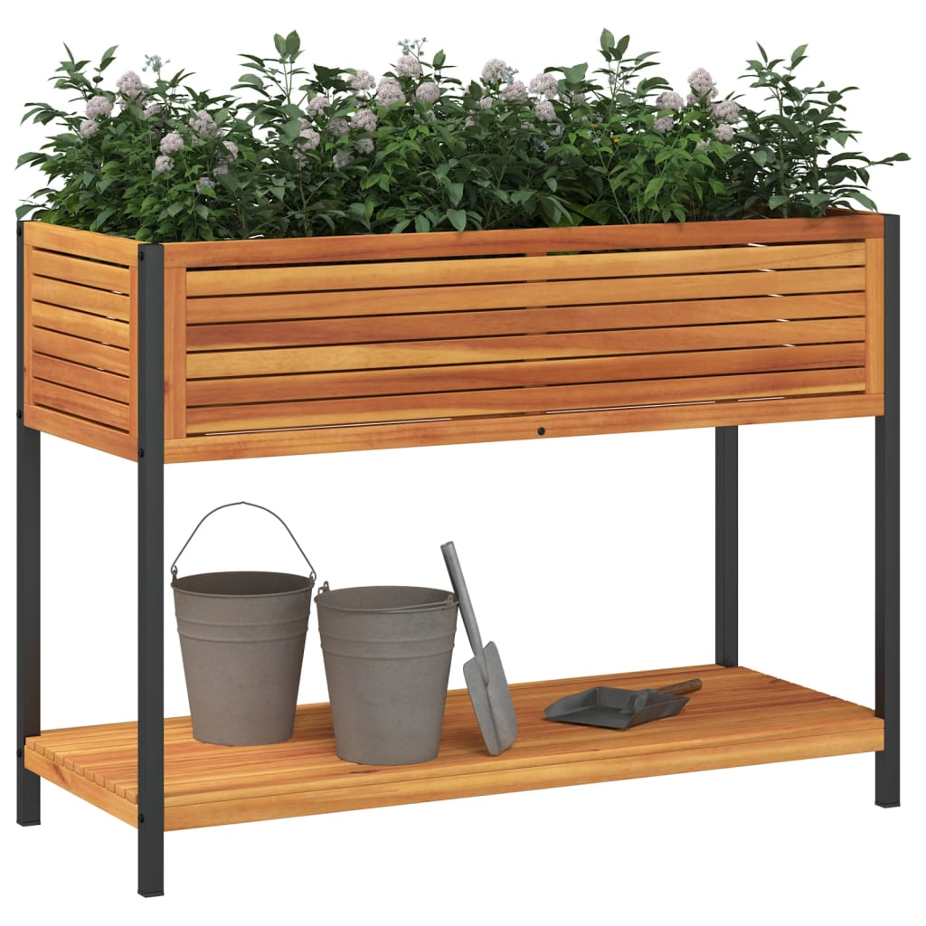 Planter Garden Shelf Solid Wood Acacia Steel powder-coated steel 80 x 45 x 80 cm
