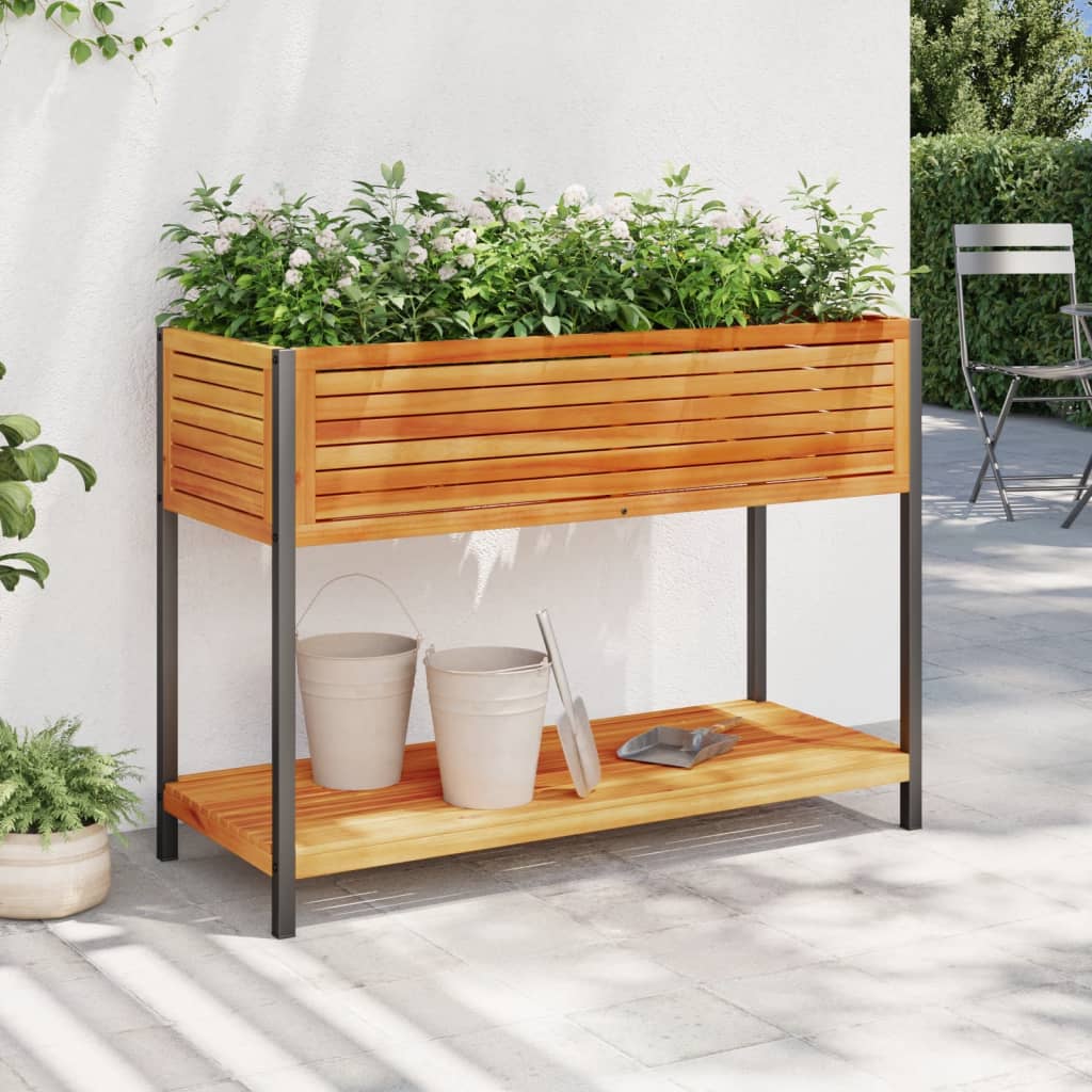 Garden Planter With Shelf Solid Wood Acacia And Steel