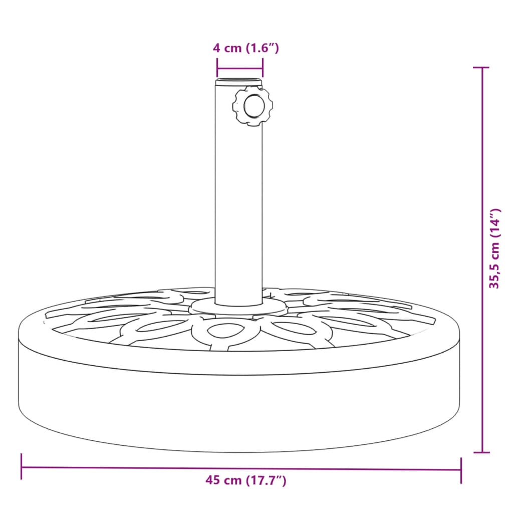Outdoor Umbrella Bases Parasol Base Wheels Ø38 / 48 Mm Poles Round Black
