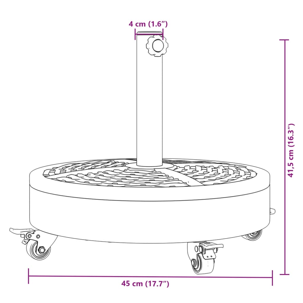 Parasol Base With Wheels For Ø38 / 48 Mm Poles 27 Kg Round