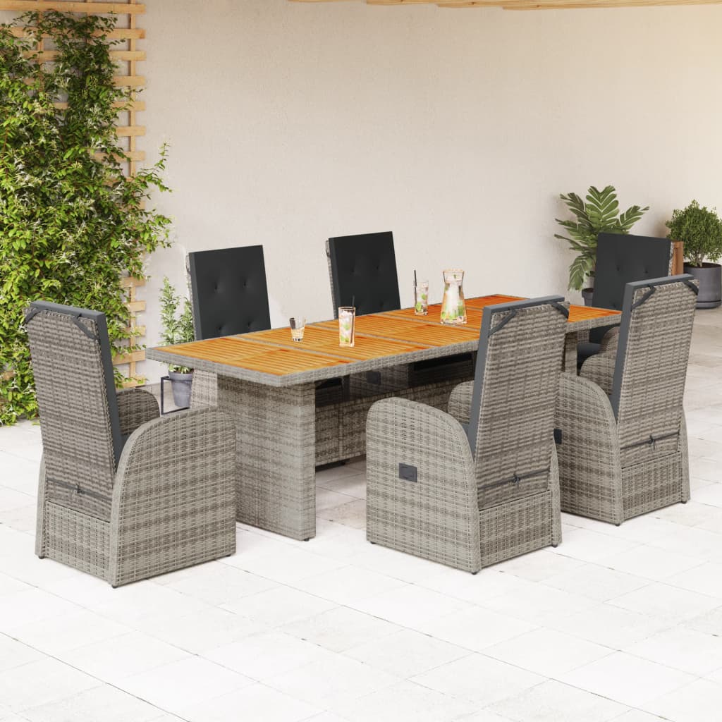 9 Piece Garden Dining Set With Cushions Grey Poly Rattan