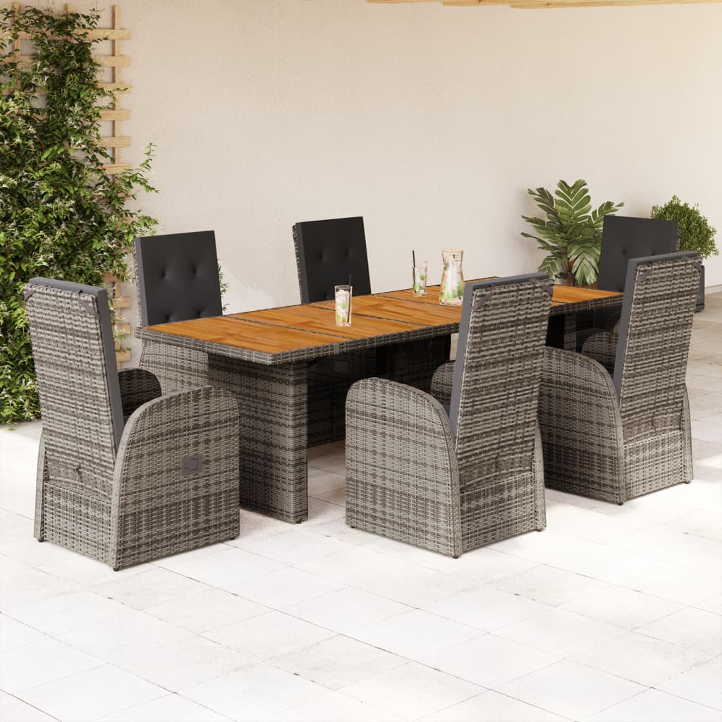 9 Piece Garden Dining Set With Cushions Grey Poly Rattan