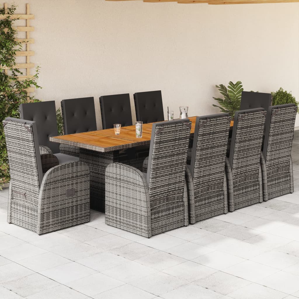 9 Piece Garden Dining Set With Cushions Grey Poly Rattan