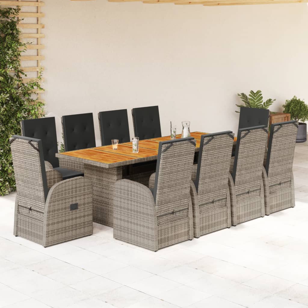9 Piece Garden Dining Set With Cushions Grey Poly Rattan