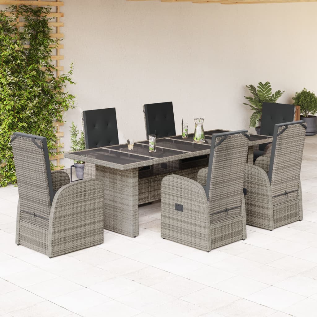 9 Piece Garden Dining Set With Cushions Grey Poly Rattan