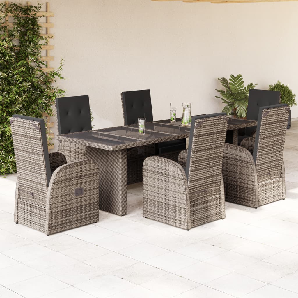 9 Piece Garden Dining Set With Cushions Grey Poly Rattan