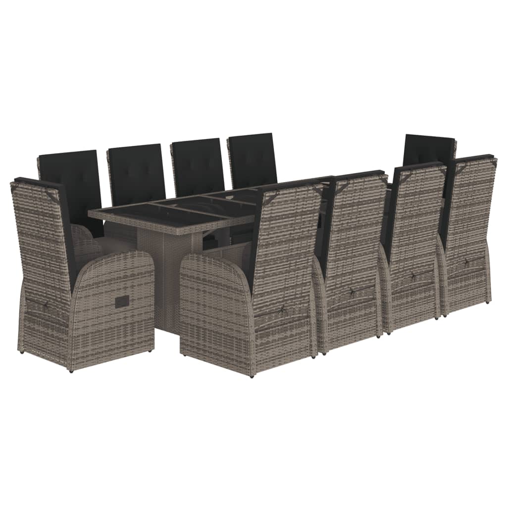 11 Piece Garden Dining Set With Cushions Grey Poly Rattan