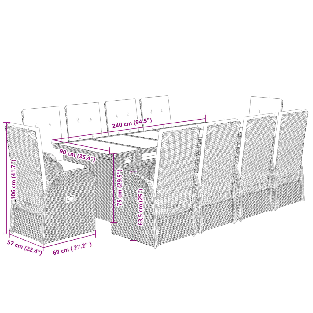 11 Piece Garden Dining Set With Cushions Grey Poly Rattan