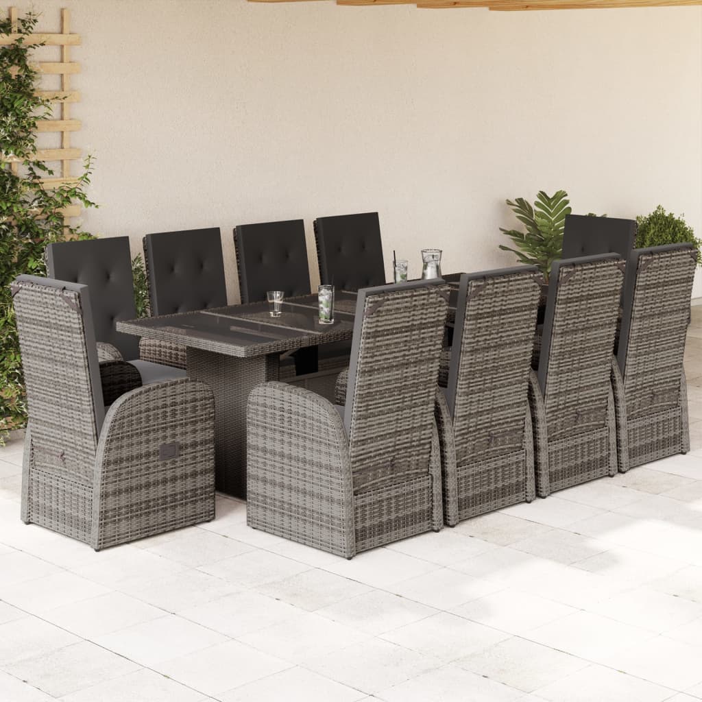 11 Piece Garden Dining Set With Cushions Grey Poly Rattan