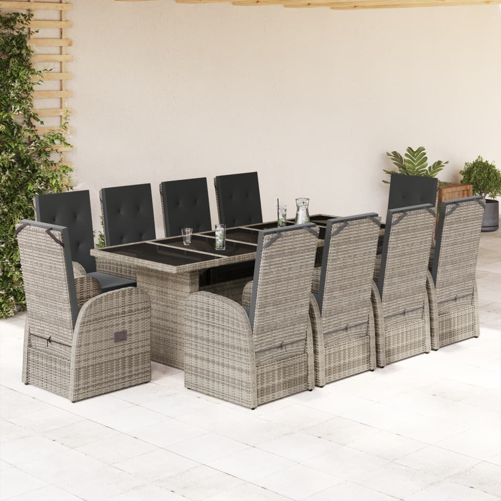 9 Piece Garden Dining Set With Cushions Grey Poly Rattan