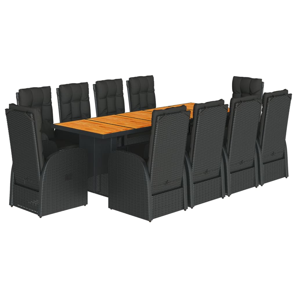 11 Piece Garden Dining Set With Cushions Black Poly Rattan