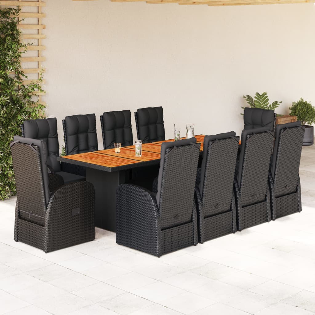 7 Piece Garden Dining Set With Cushions Black Poly Rattan