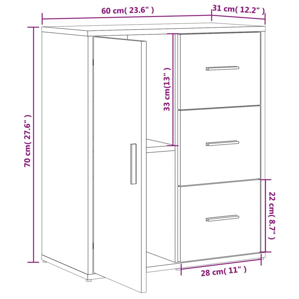 Sideboards 2 Pcs 60X31X70 Cm Engineered Wood