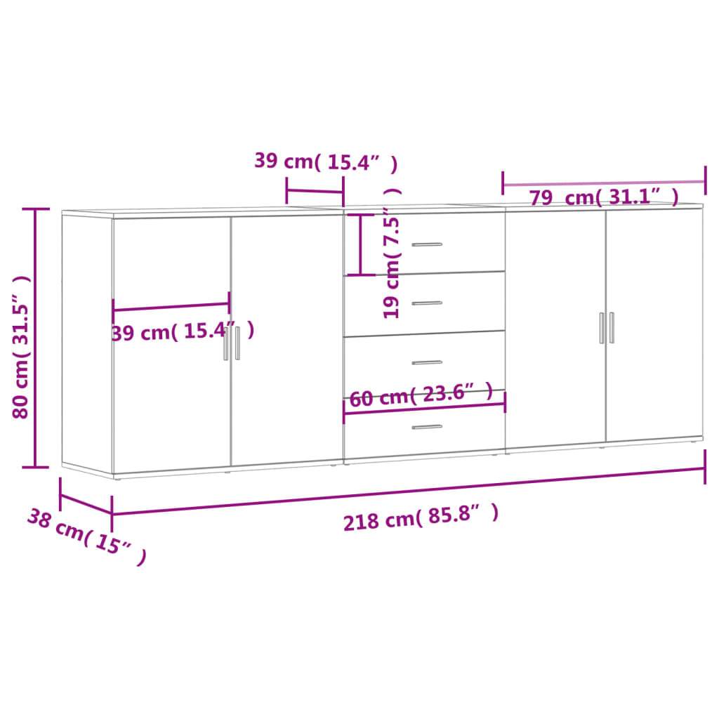 Sideboards 3 Pcs Engineered Wood