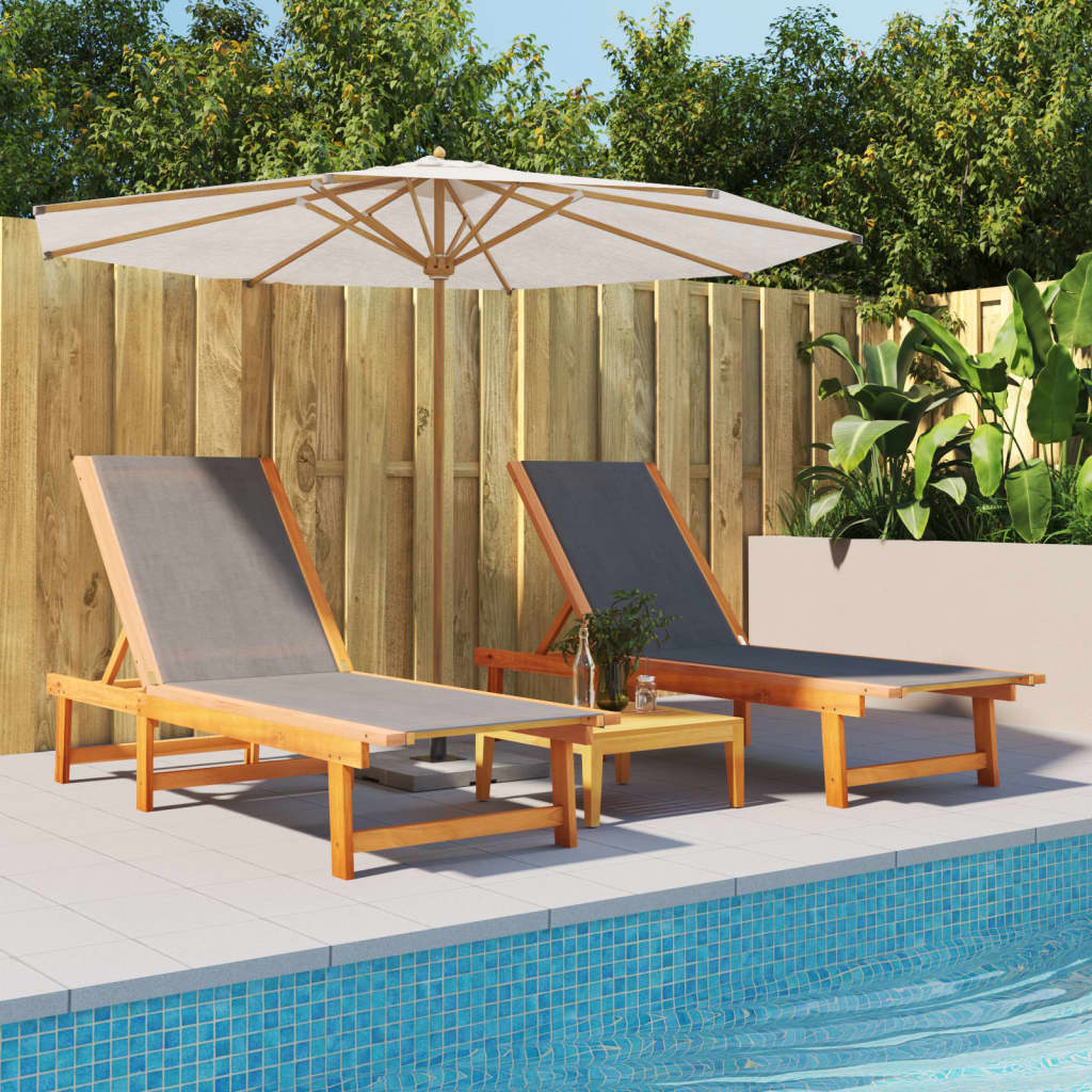 Sun Loungers 2 Pcs Solid Wood Acacia And Textilene
