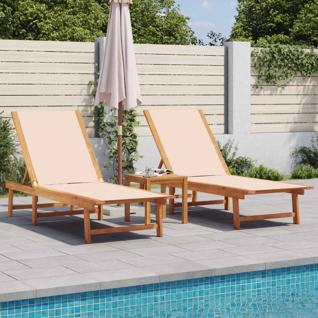 Sun Loungers 2 Pcs Solid Wood Acacia And Textilene