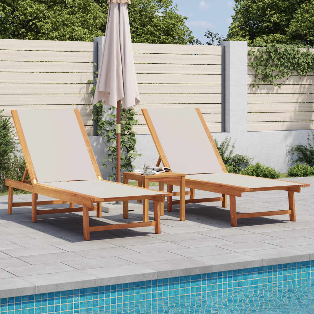 Sun Loungers 2 Pcs Solid Wood Acacia And Textilene