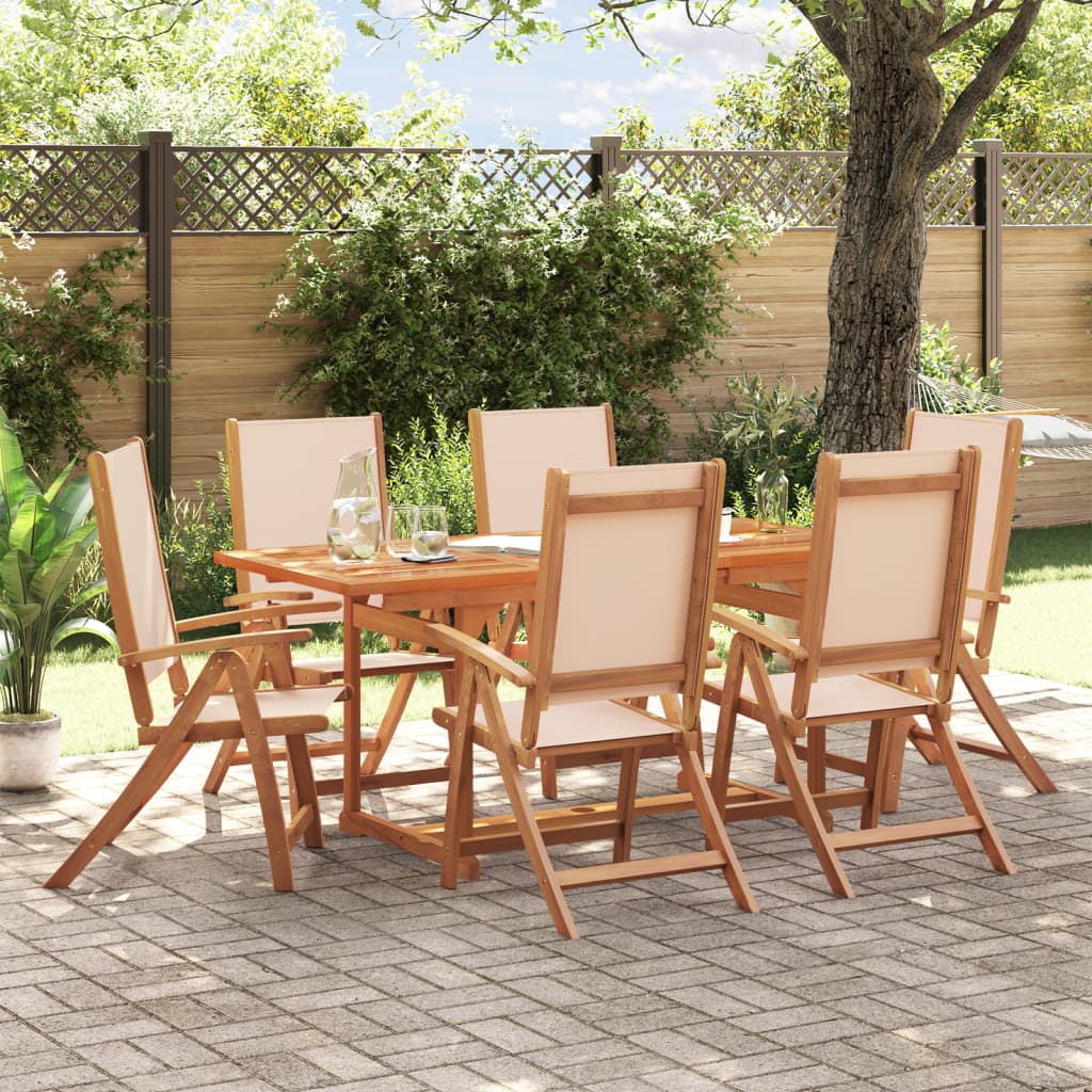 7 Piece Garden Dining Set Solid Wood Acacia And Textilene