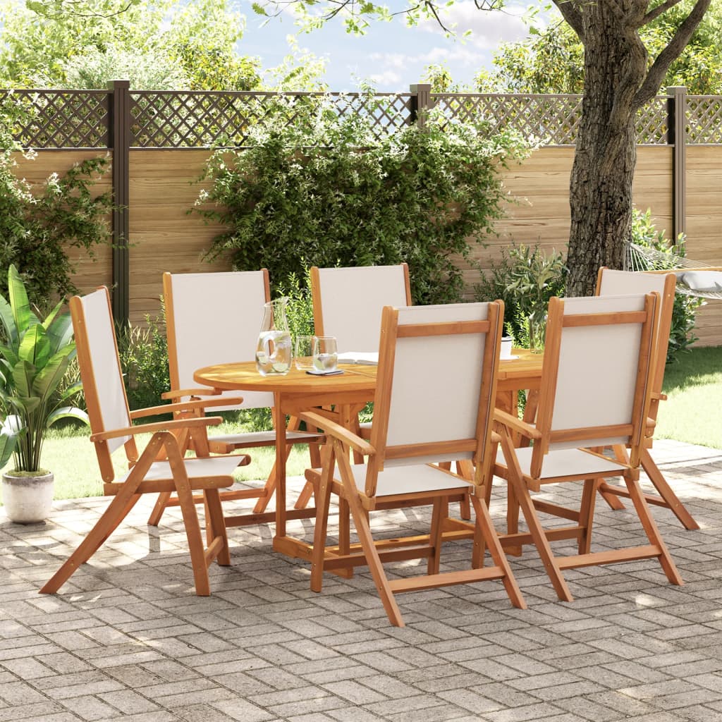 7 Piece Garden Dining Set Solid Wood Acacia And Textilene