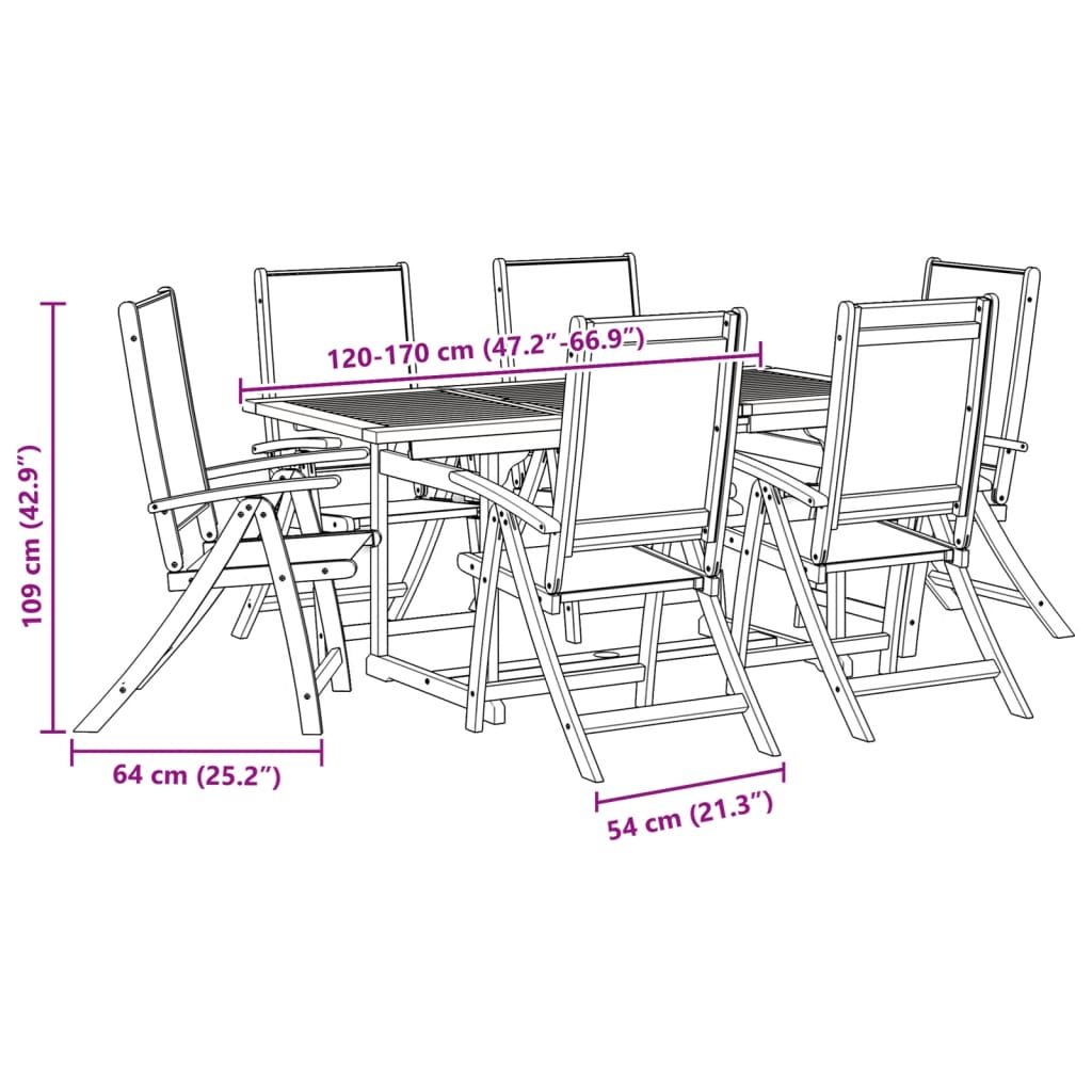 7 Piece Garden Dining Set Solid Wood Acacia And Textilene