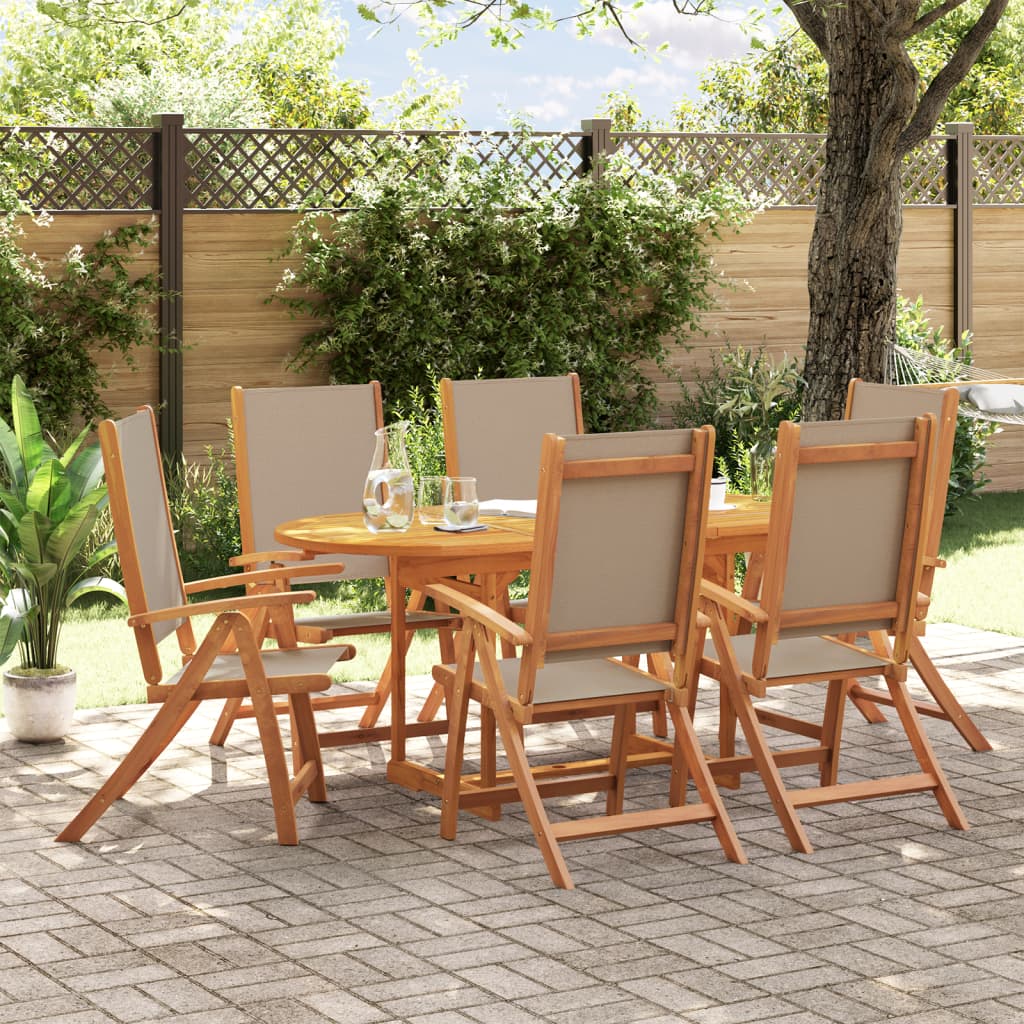 7 Piece Garden Dining Set Solid Wood Acacia And Textilene