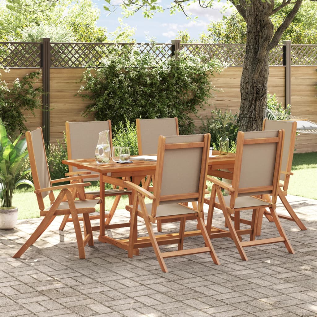 7 Piece Garden Dining Set Solid Wood Acacia And Textilene