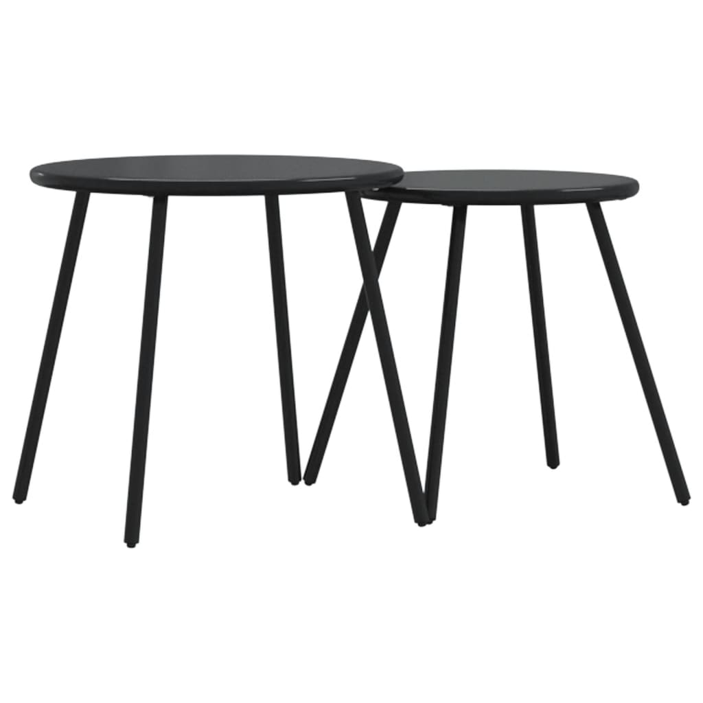 Outdoor Table Garden Coffee Table 2 Pcs Round Black Powder-Coated Steel