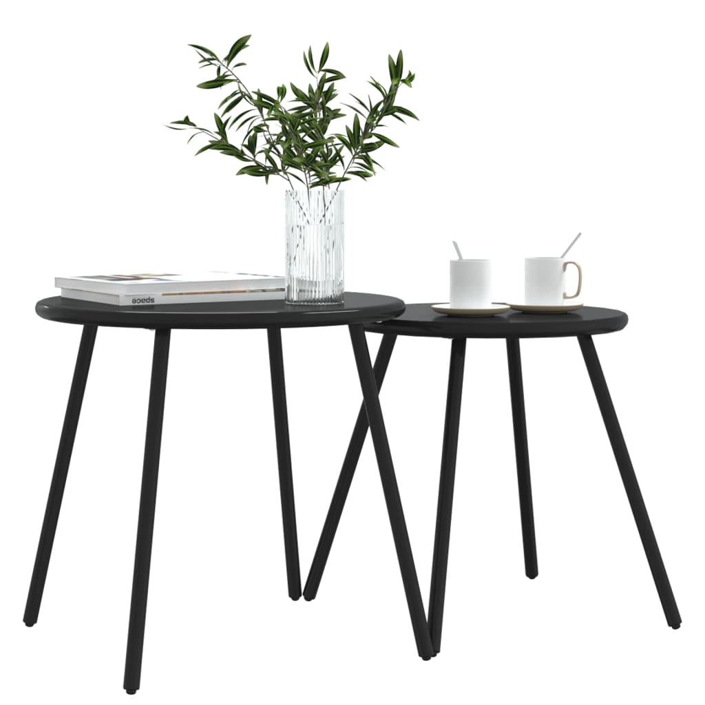 Outdoor Table Garden Coffee Table 2 Pcs Round Black Powder-Coated Steel