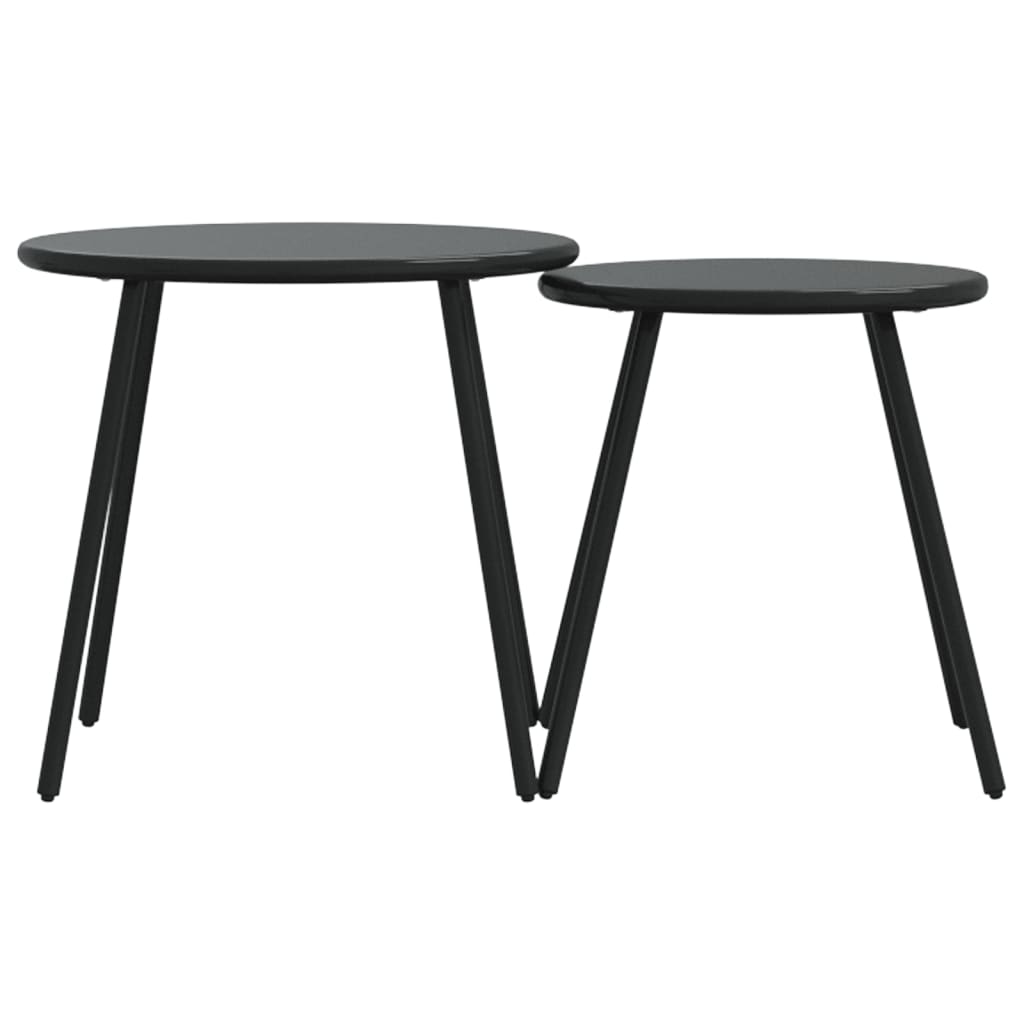 Outdoor Table Garden Coffee Table 2 Pcs Round Black Powder-Coated Steel