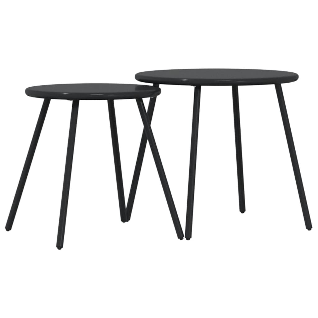 Outdoor Table Garden Coffee Table 2 Pcs Round Black Powder-Coated Steel