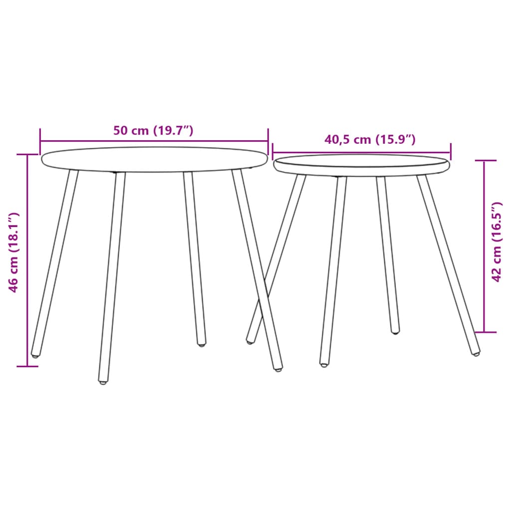 Outdoor Table Garden Coffee Table 2 Pcs Round Black Powder-Coated Steel