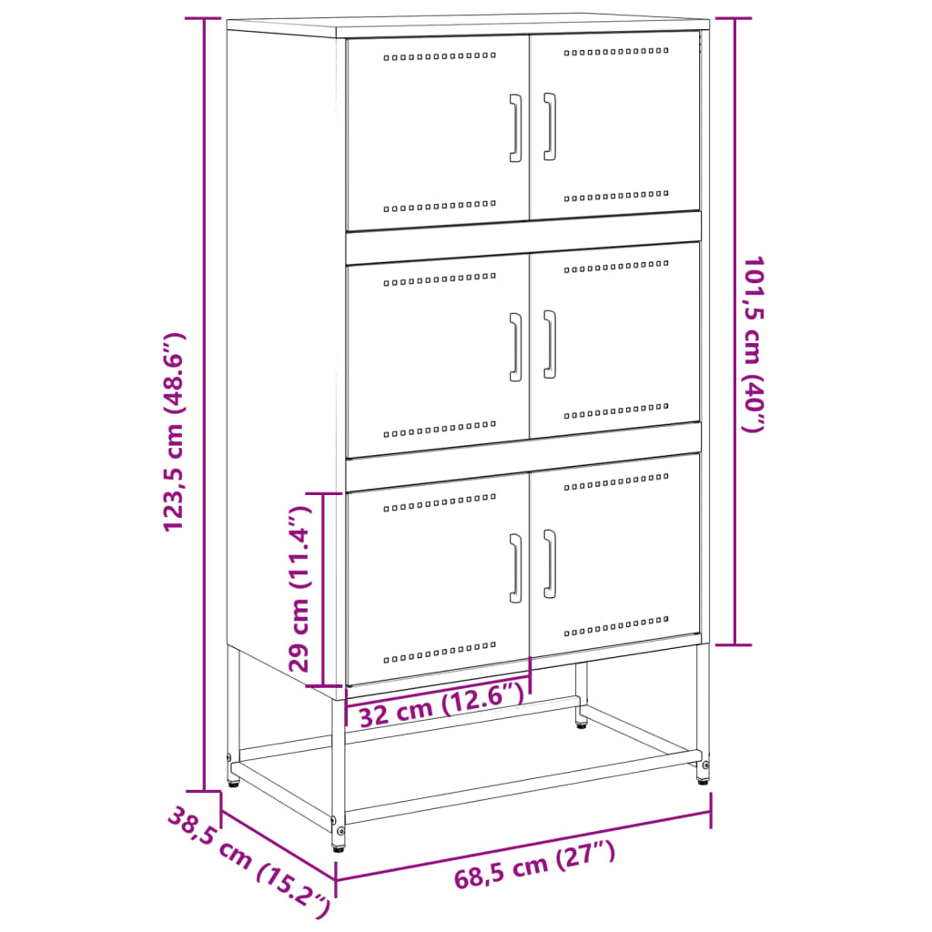 Sideboard Steel Cabinet 68.5X38.5X123.5Cm Industrial Storage Cupboard Black Pink