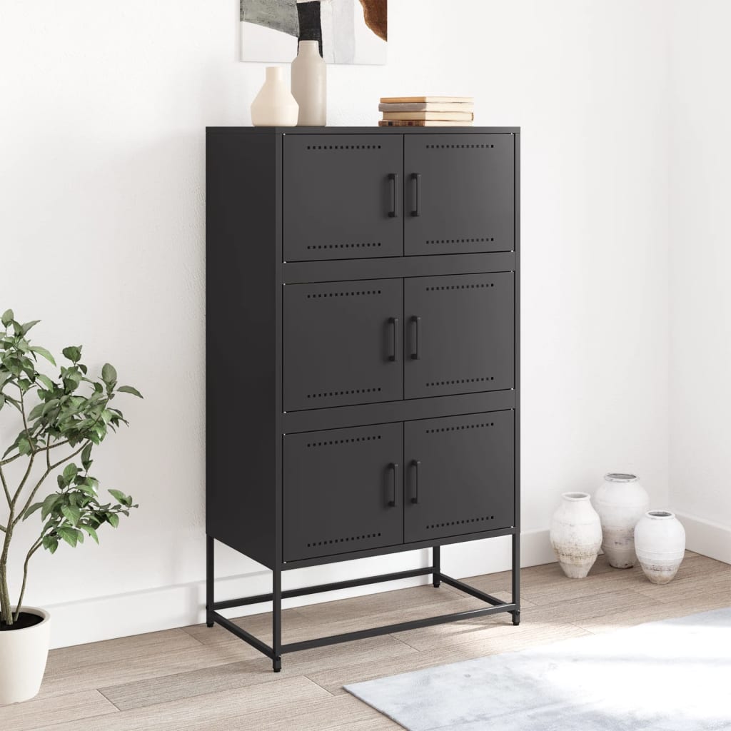 Sideboard Steel Cabinet 68.5X38.5X123.5Cm Industrial Storage Cupboard Black Pink