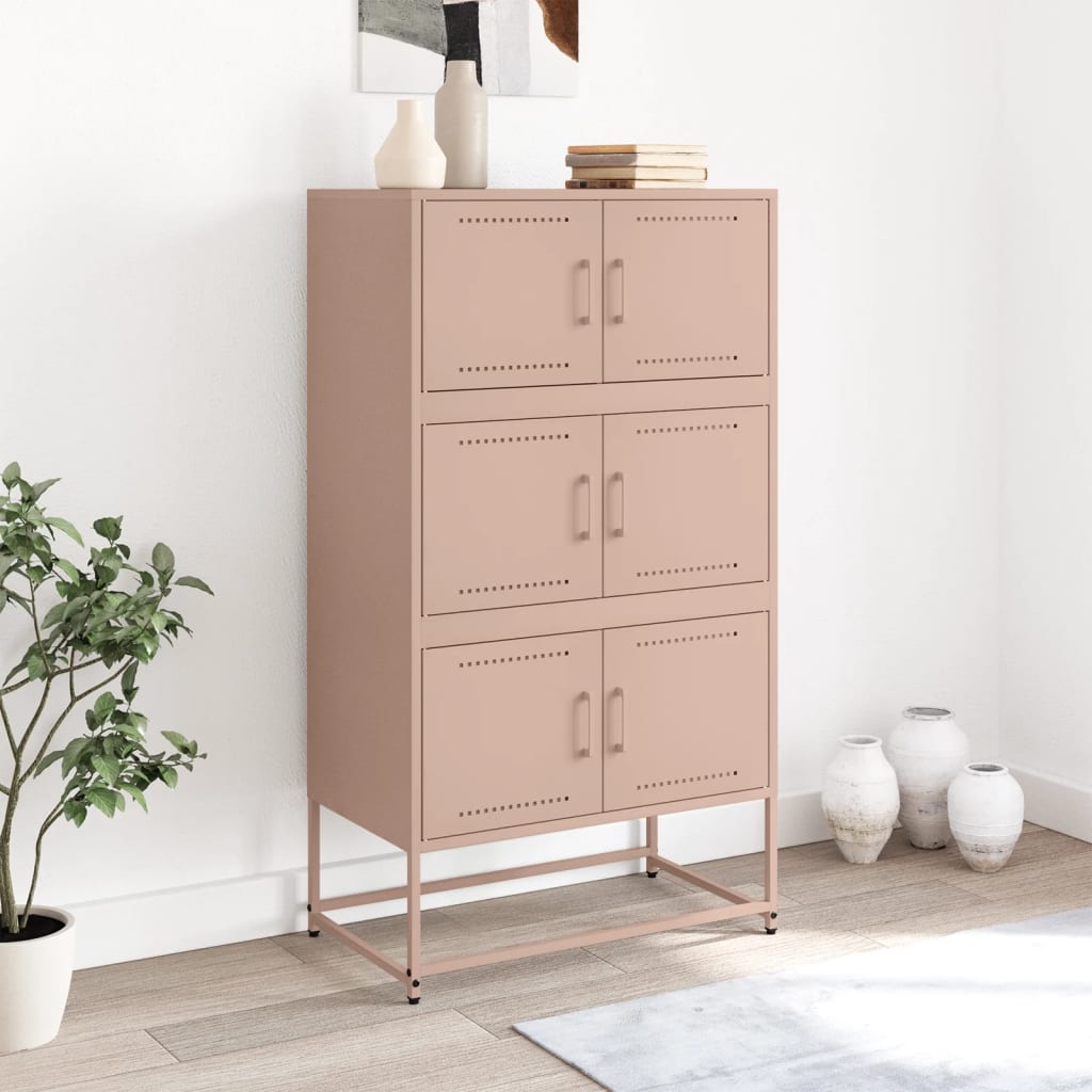 Sideboard Steel Cabinet 68.5X38.5X123.5Cm Industrial Storage Cupboard Black Pink