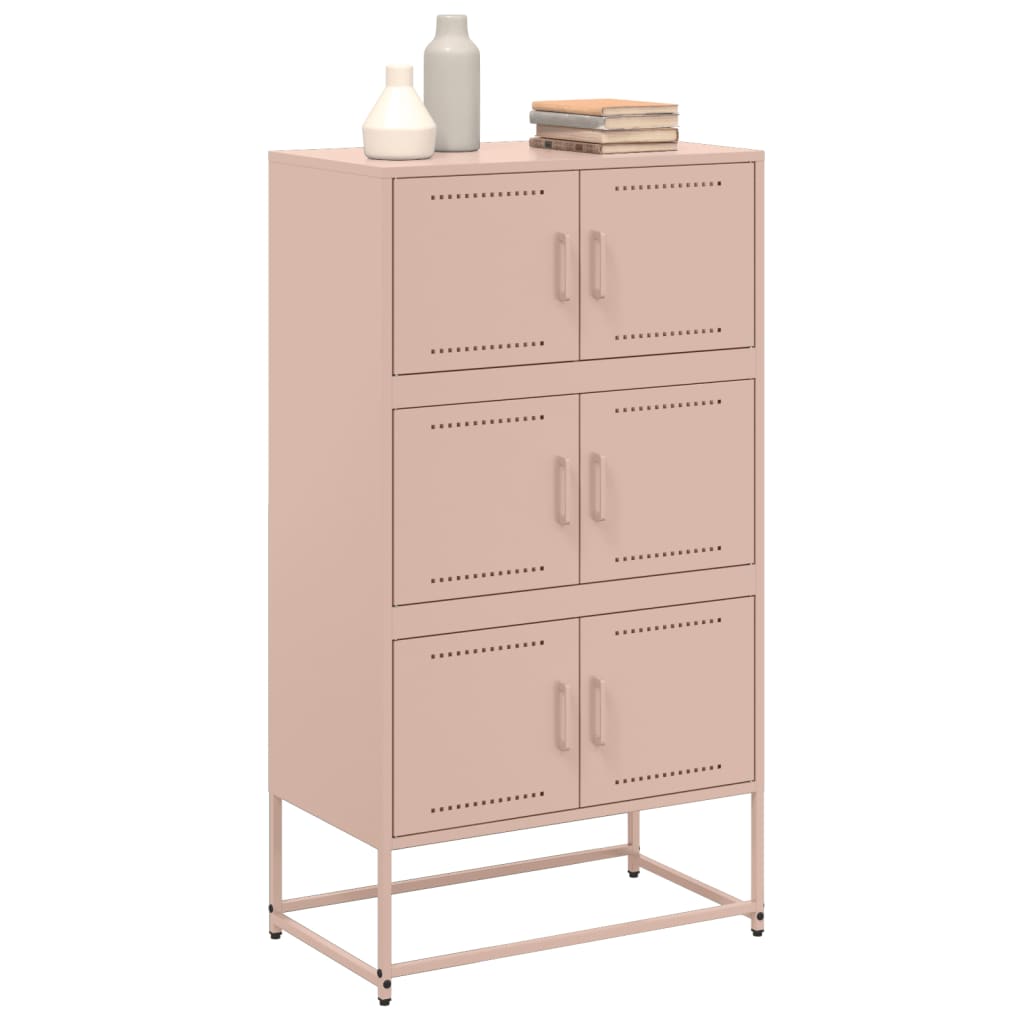Sideboard Steel Cabinet 68.5X38.5X123.5Cm Industrial Storage Cupboard Black Pink