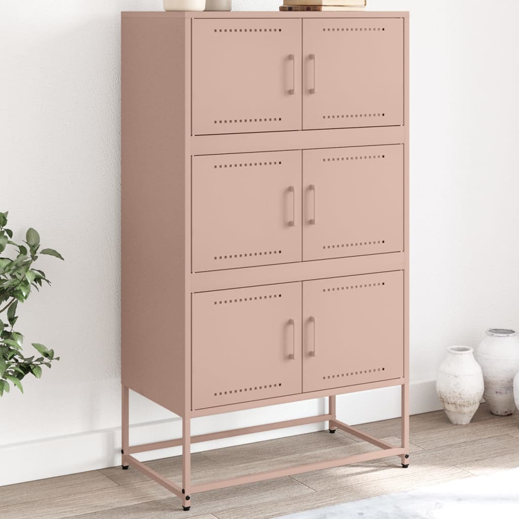 Sideboard Steel Cabinet 68.5X38.5X123.5Cm Industrial Storage Cupboard Black Pink
