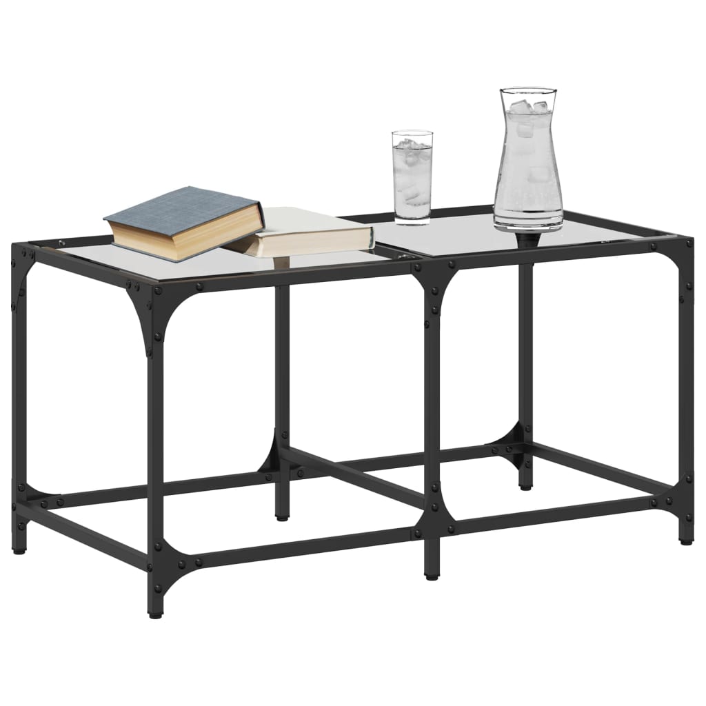 Coffee Table Industrial Steel Top Metal Frame Living Room Furniture black glass