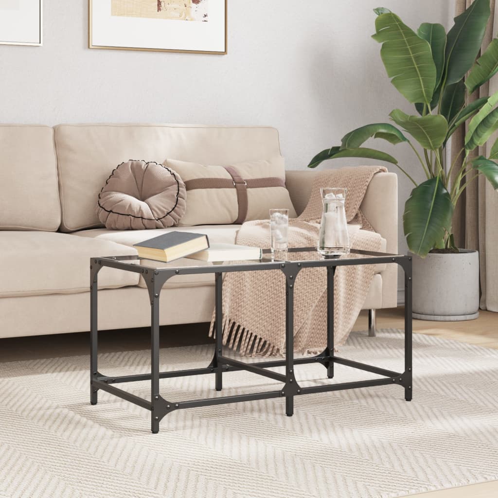 Coffee Table Industrial Steel Top Metal Frame Living Room Furniture black glass