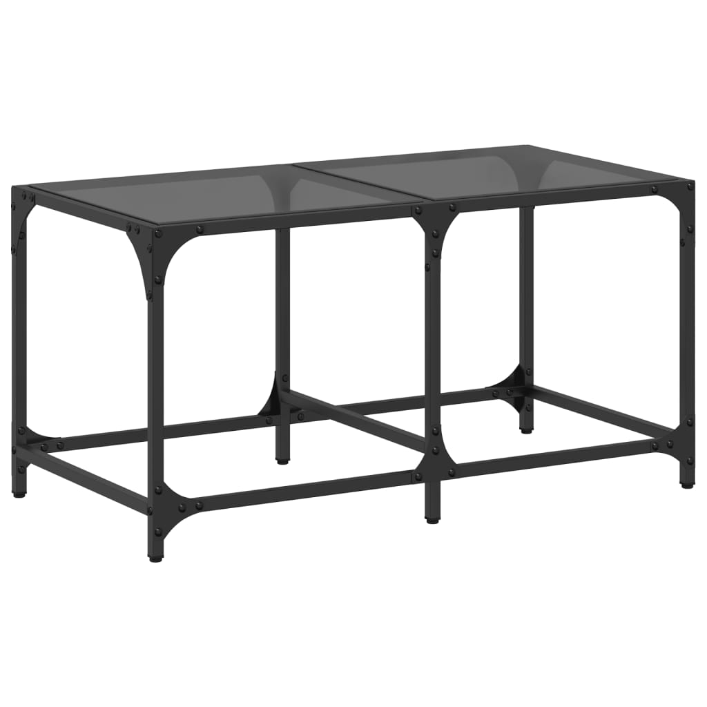 Coffee Table Industrial Steel Top Metal Frame Living Room Furniture black glass