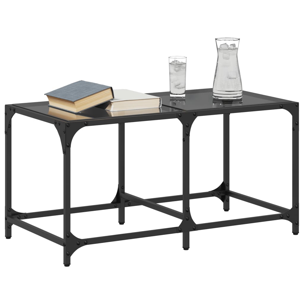Coffee Table Industrial Steel Top Metal Frame Living Room Furniture black glass