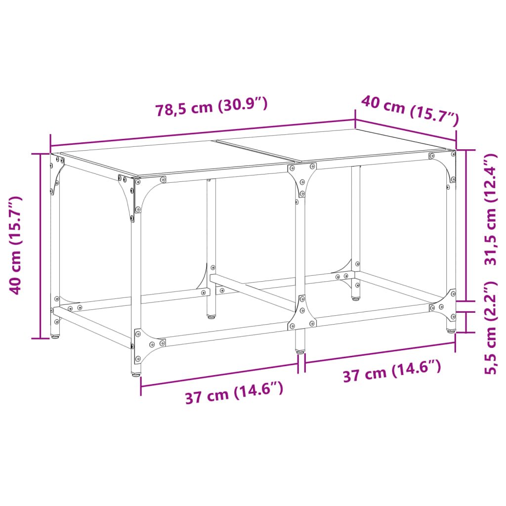 Coffee Table Industrial Steel Top Metal Frame Living Room Furniture black glass
