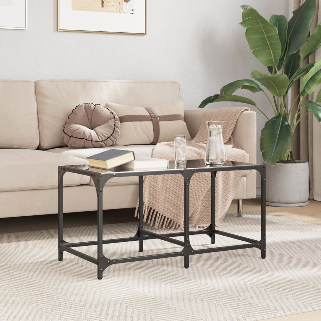 Coffee Table Industrial Steel Top Metal Frame Living Room Furniture black glass