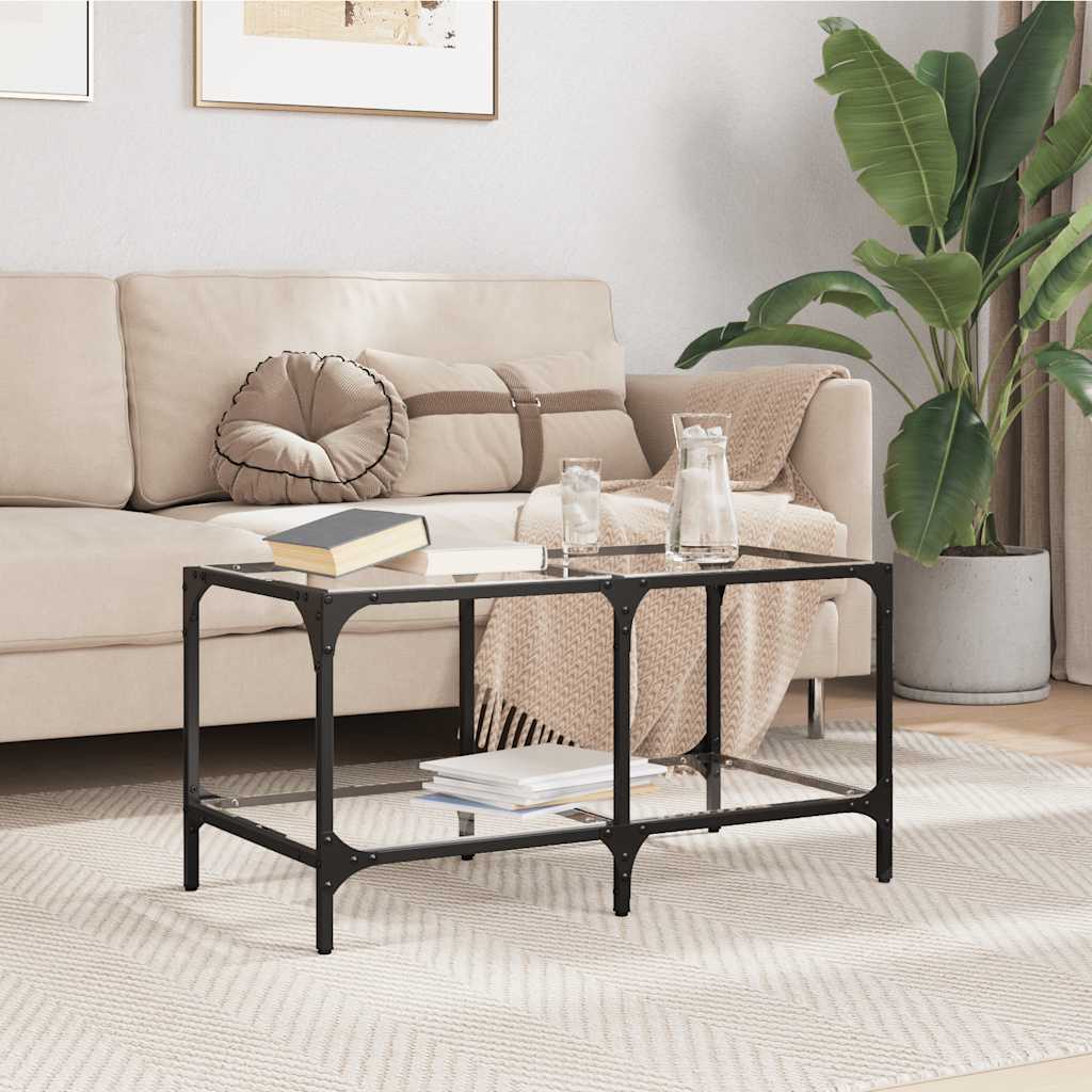Coffee Table Top Steel transparent glass black glass Engineered wood 78.5 cm